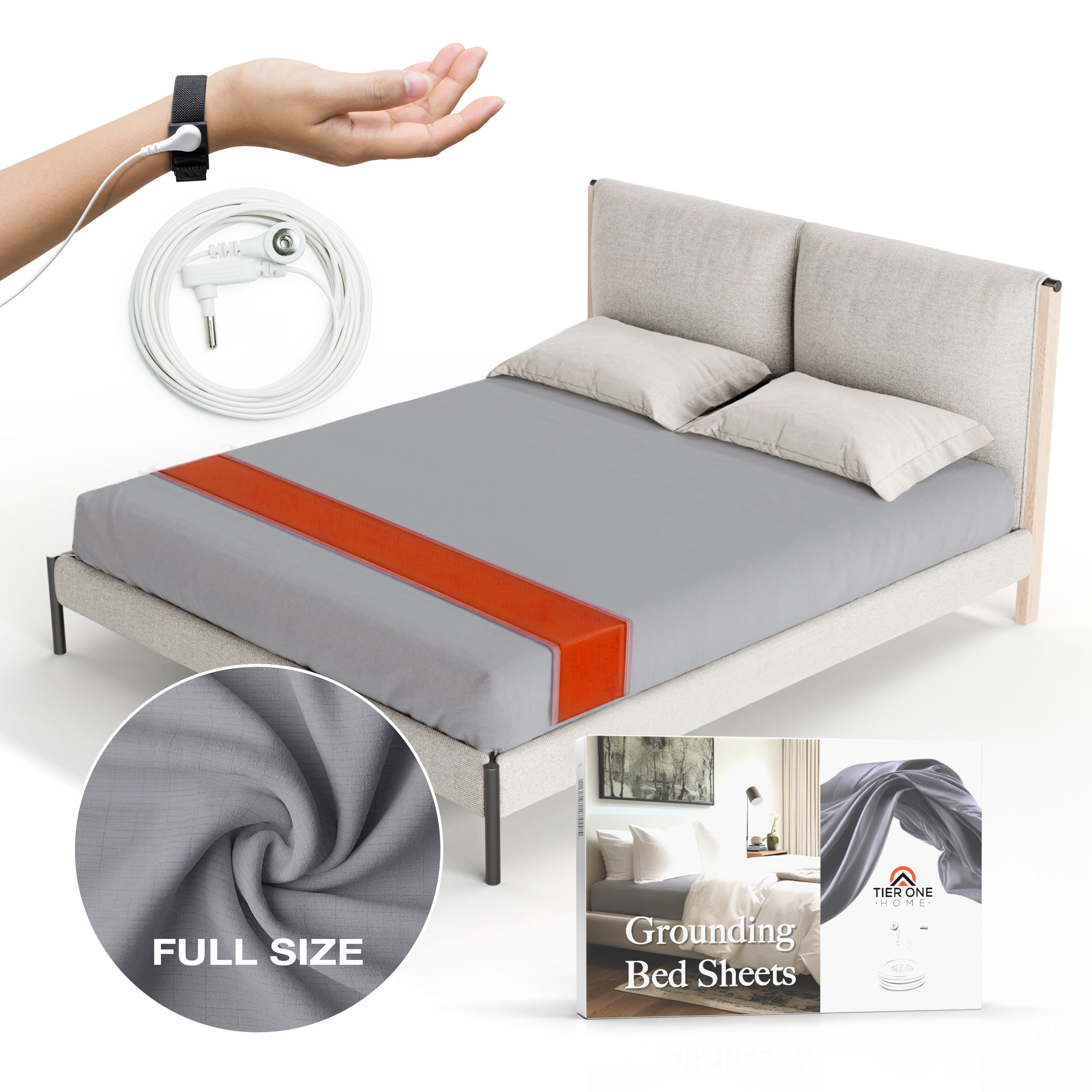 Fitted Grounding Sheets for Earthing, 5% Silver Fiber + 95% Certified Organic Cotton for Better Sleep and Pain Relief. Deep Pockets. Includes Grounding Wristband & Cords