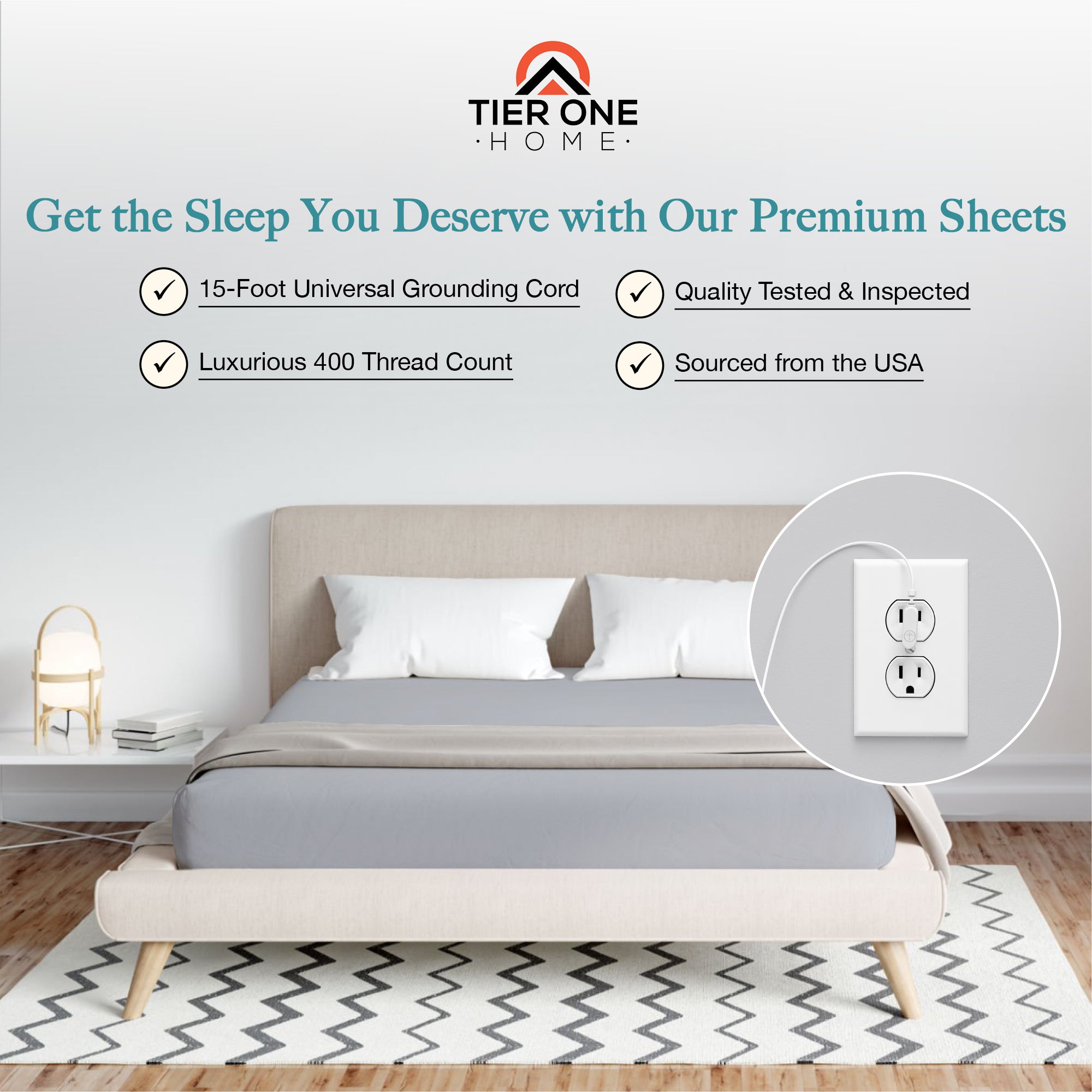Fitted Grounding Sheets for Earthing, 5% Silver Fiber + 95% Certified Organic Cotton for Better Sleep and Pain Relief. Deep Pockets. Includes Grounding Wristband & Cords