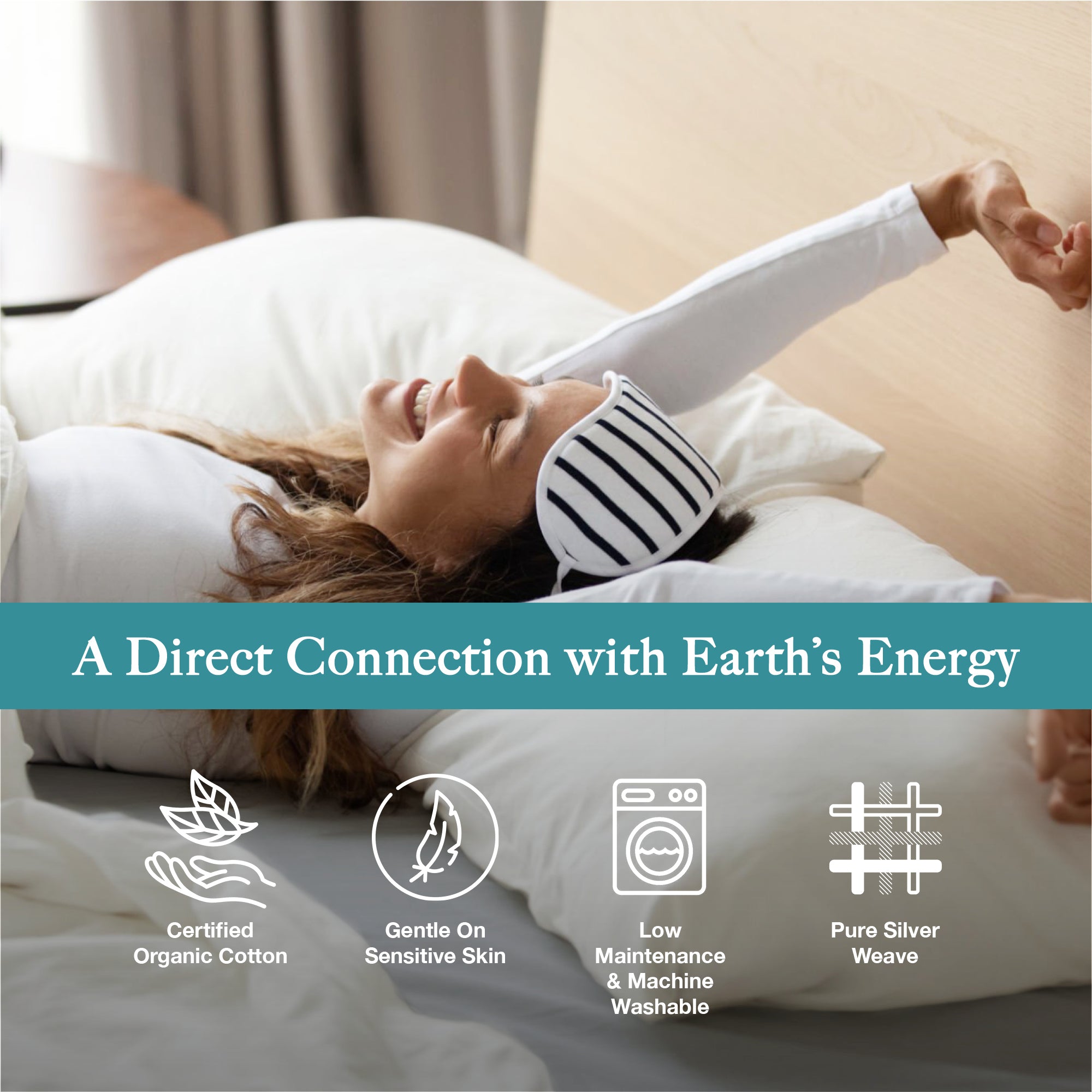 Fitted Grounding Sheets for Earthing, 5% Silver Fiber + 95% Certified Organic Cotton for Better Sleep and Pain Relief. Deep Pockets. Includes Grounding Wristband & Cords
