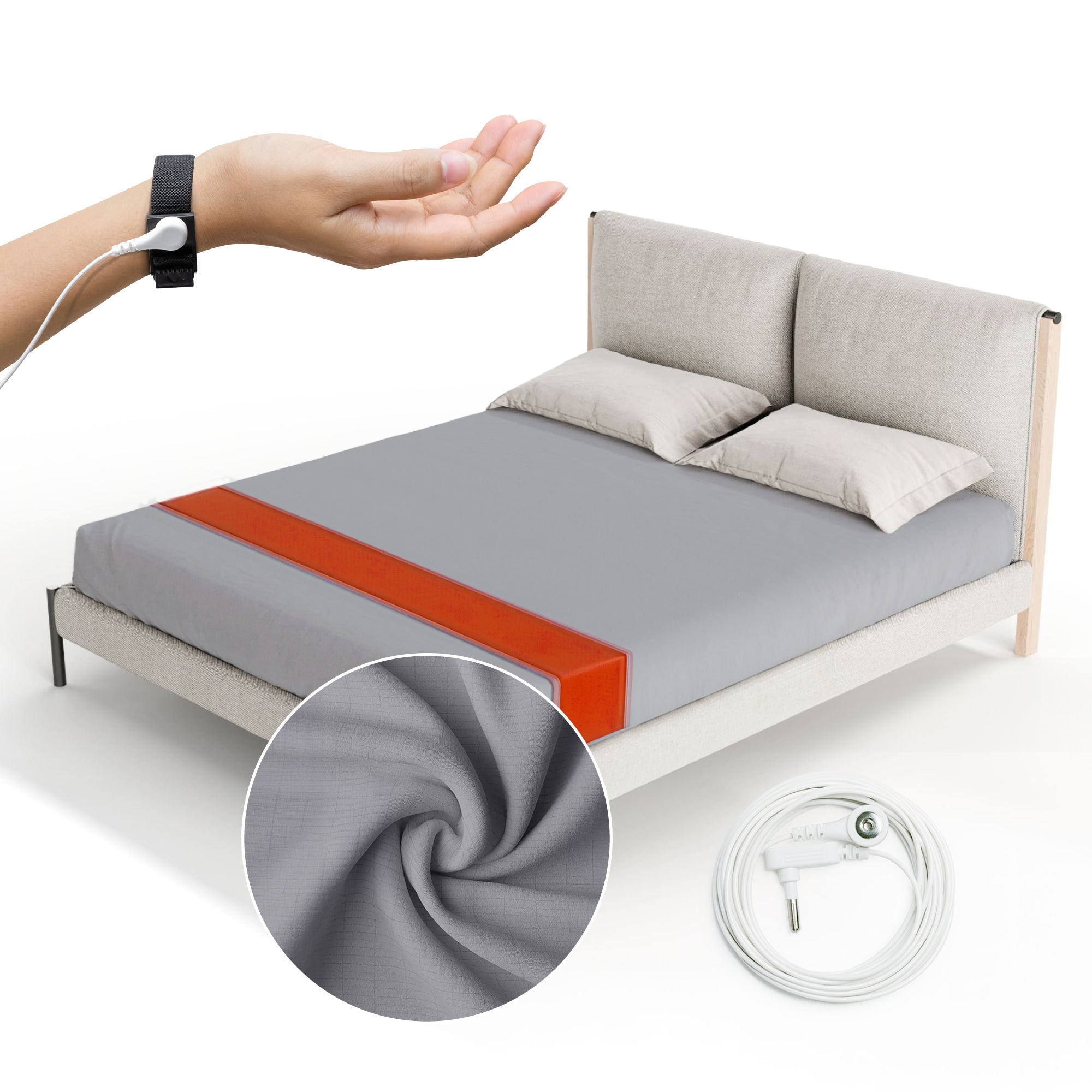 Fitted Grounding Sheets for Earthing, 5% Silver Fiber + 95% Certified Organic Cotton for Better Sleep and Pain Relief. Deep Pockets. Includes Grounding Wristband & Cords